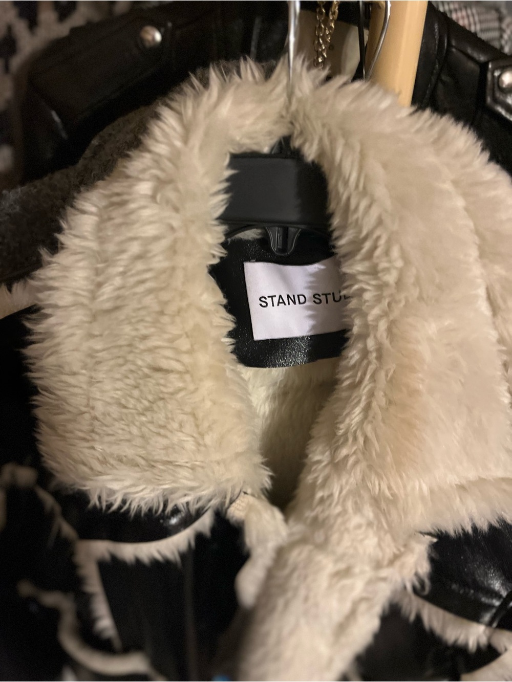 Stand Studio Black Jacket with Cream Faux Shearling Collar - Picture 2 of 8